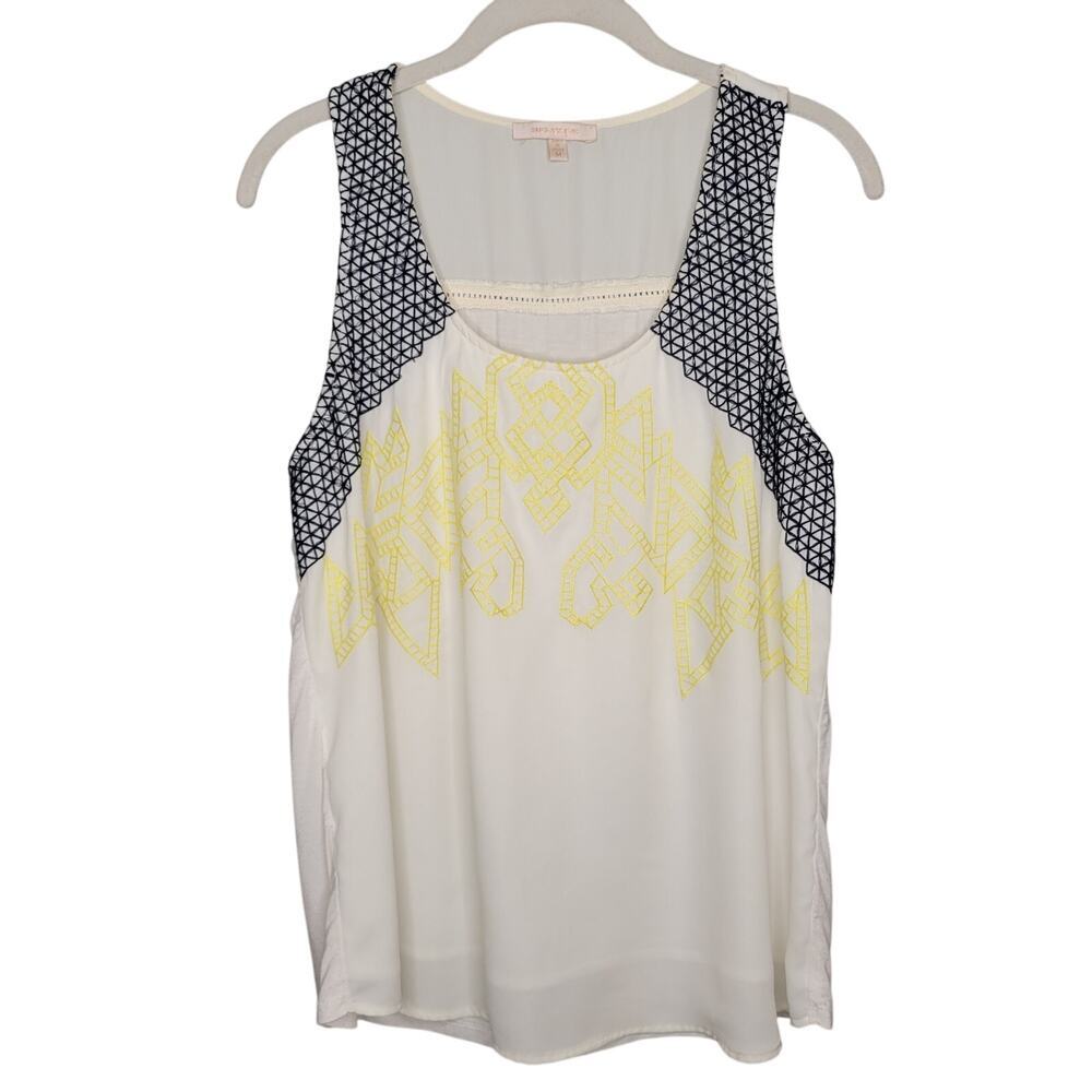 Skies‎ are Blue Boho Tank Top Women's size M White Yellow Black Summer Coastal